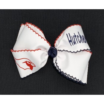Hutchens Elementary (White) / Dark Navy-Red Pico Stitch Bow - 6 Inch